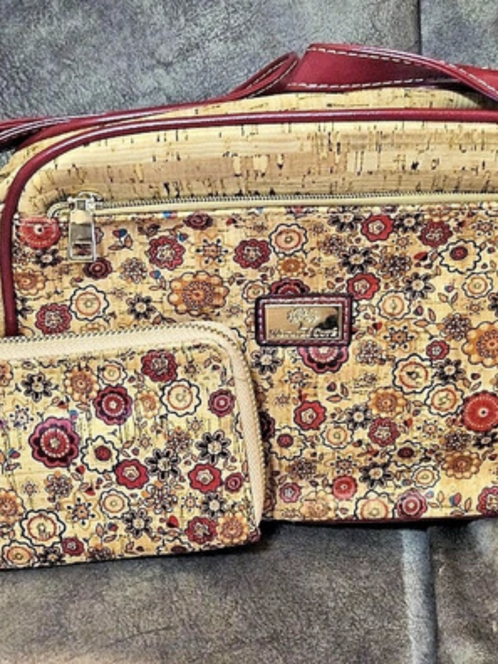 Floral Cork Crossbody Bag & Wallet